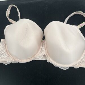 Victoria's Secret Lined Demi Bra Size 38DDD Lace Floral Light Pink